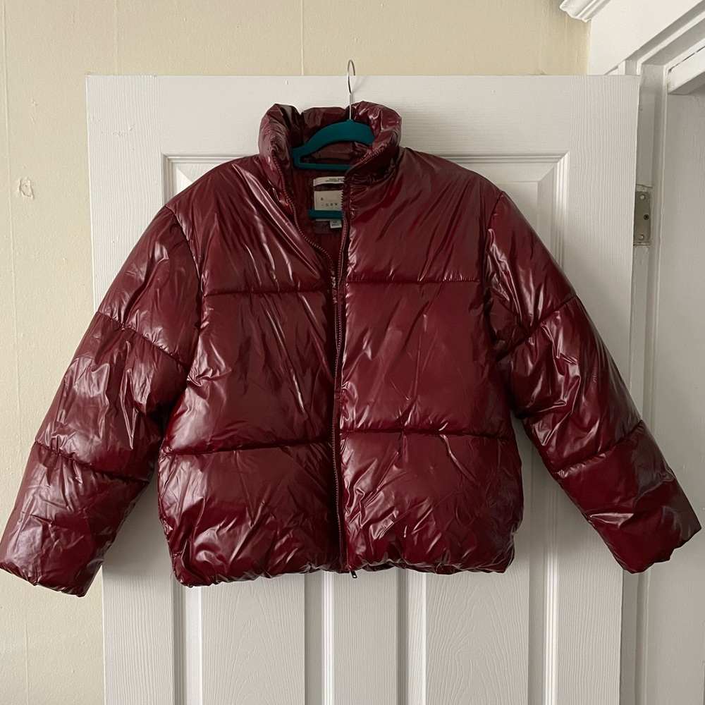 NWOT Short Wet Look Puffer Jacket, XS in Cherry Red 🍒